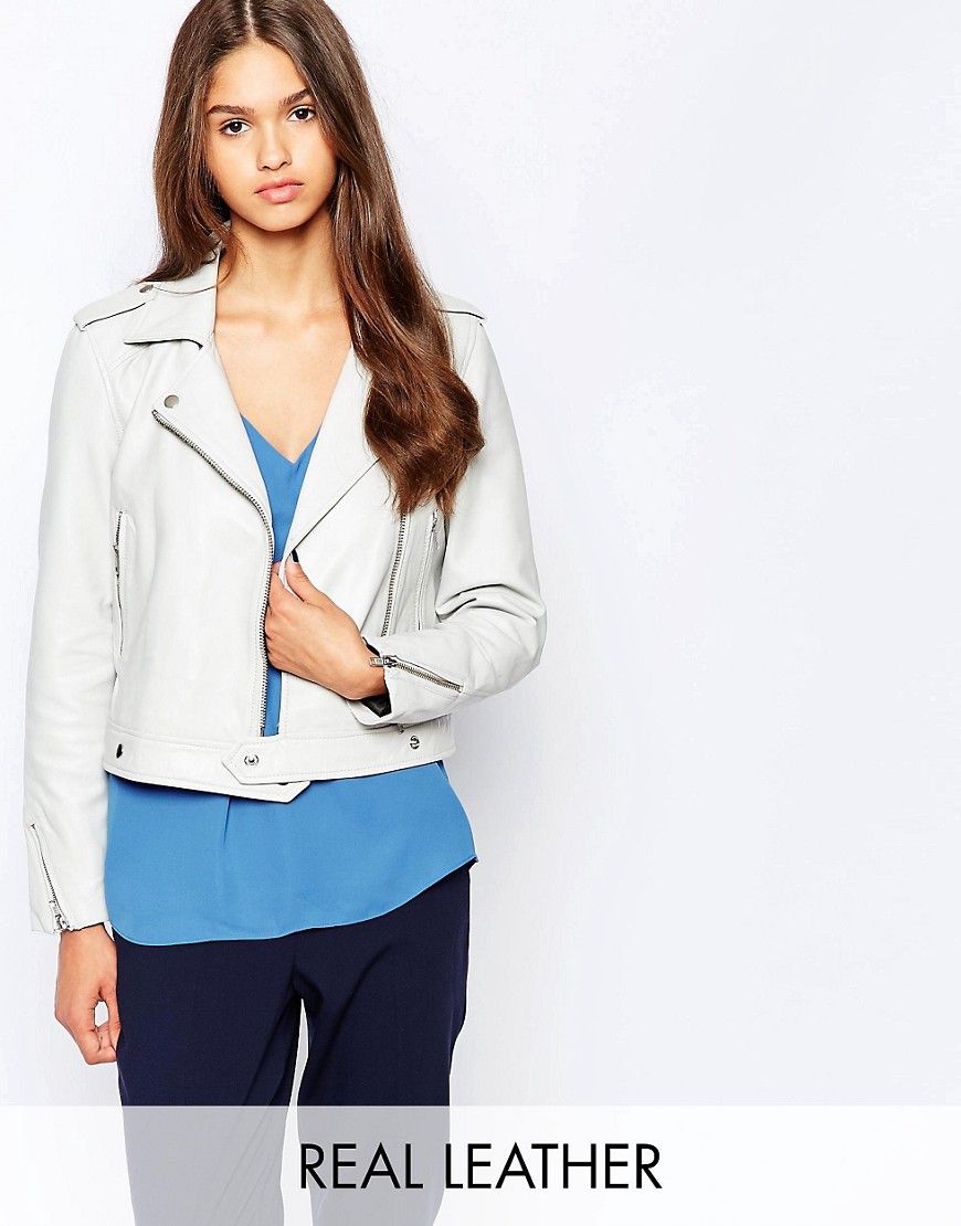 Selected Roxie Leather Jacket - Gray | ASOS US
