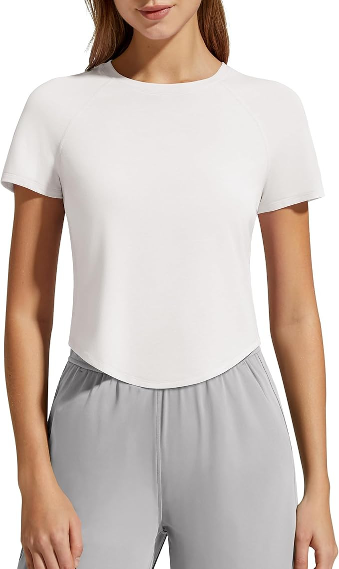 G4Free Soft Lyocell Workout Tops Women's Short Sleeve Cropped T-Shirt Relaxed Fit Crewneck Casual... | Amazon (US)