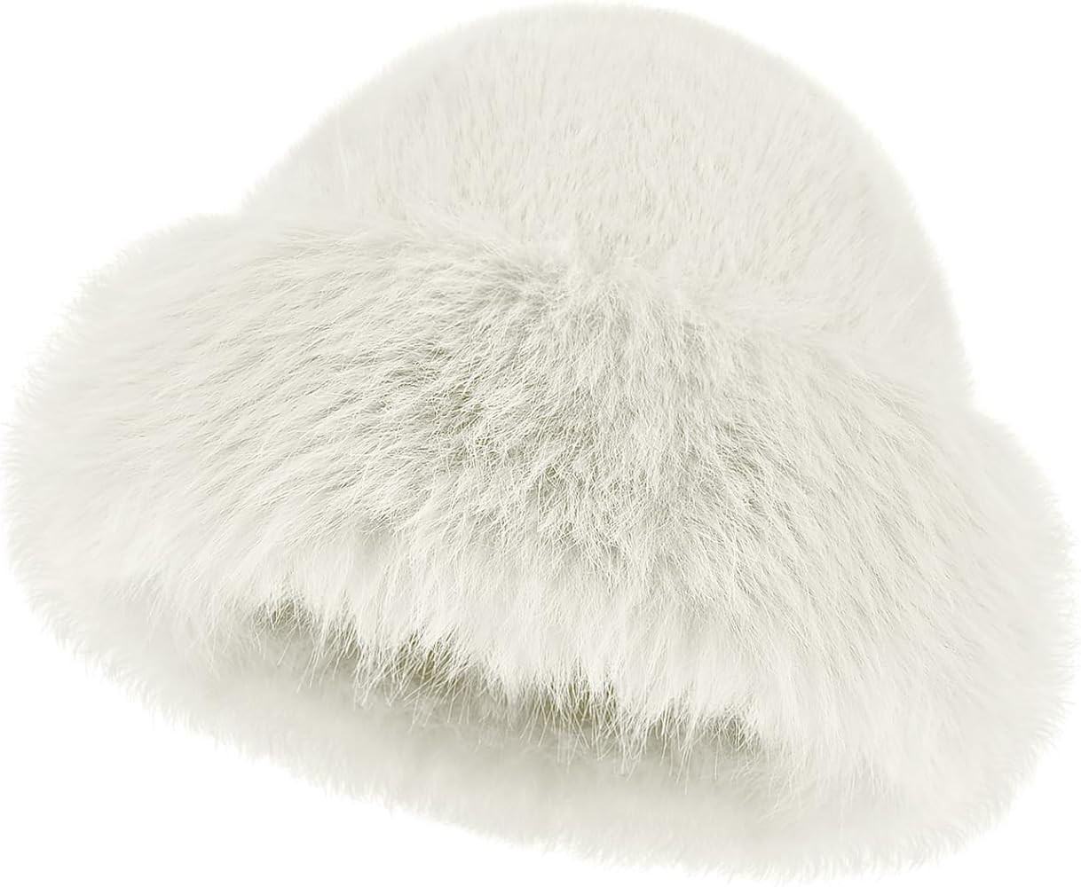 Faux Fur Plush Bucket Hat, Winter Soft Cute Fuzzy Fisherman Cap, Fashion Outdoor Thick Warm Hats ... | Amazon (US)