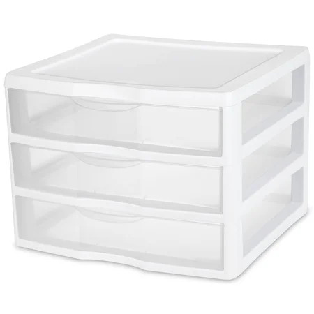 Sterilite Wide 3 Drawer Clear Plastic Desktop & Countertop Storage Organizer, White | Walmart (US)