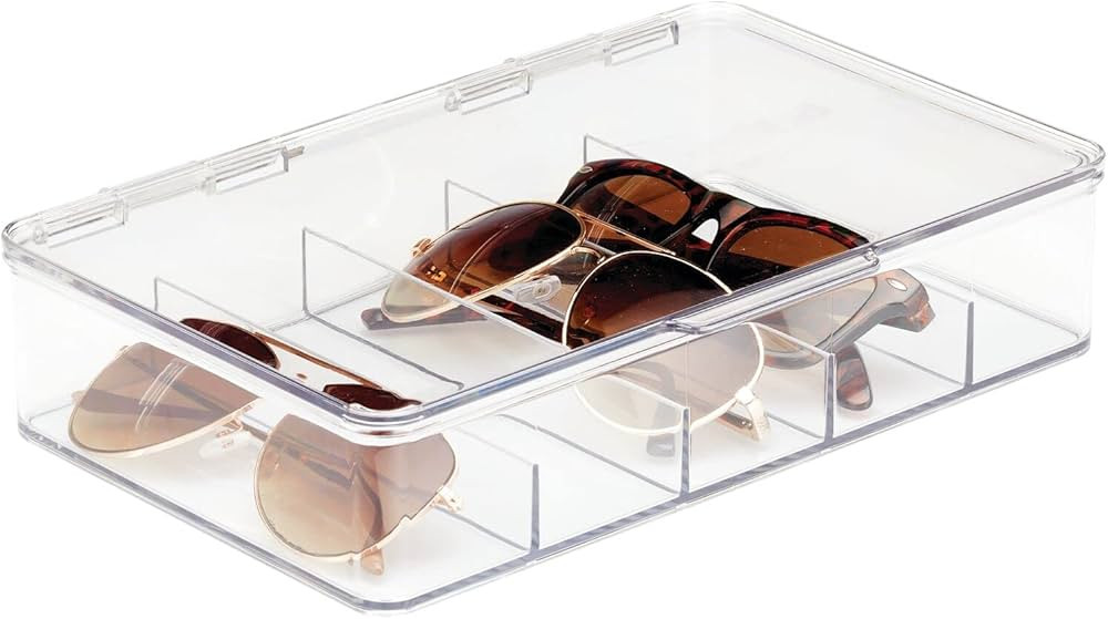 mDesign Plastic Stackable Eyeglass Case Storage Organizer with Hinged Lid for Unisex Sunglasses, ... | Amazon (US)