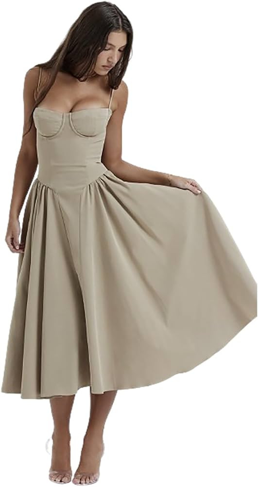 Women's Cocktail Dresses Sleeveless Empire Skater Dress Sexy Bandeau Top Waist Tie Midi Mini Swin... | Amazon (US)