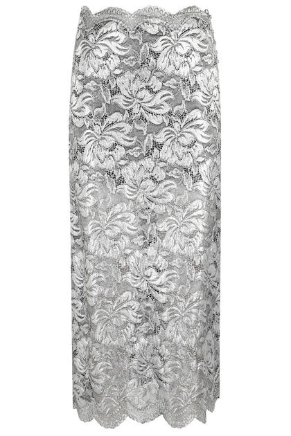Midi Skirt With Scalloped Waistline And Metallic Lace Fabric | Shop Simon