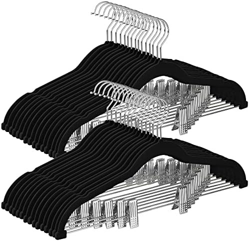 Amazon.com: SONGMICS Pants Hangers, Set of 30 Velvet Hangers with Adjustable Clips, Space-Saving,... | Amazon (US)