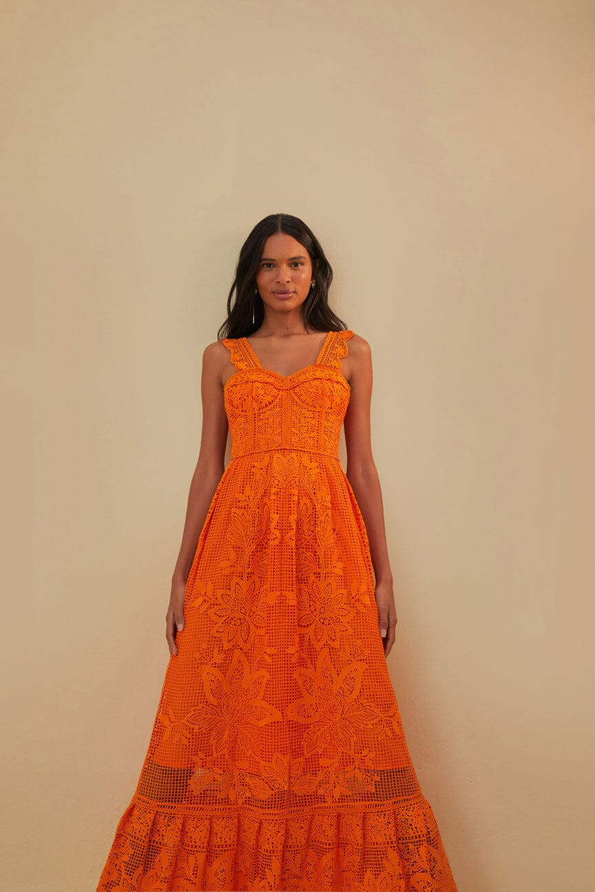 Orange Guipure Sleeveless Maxi Dress | FarmRio (US)