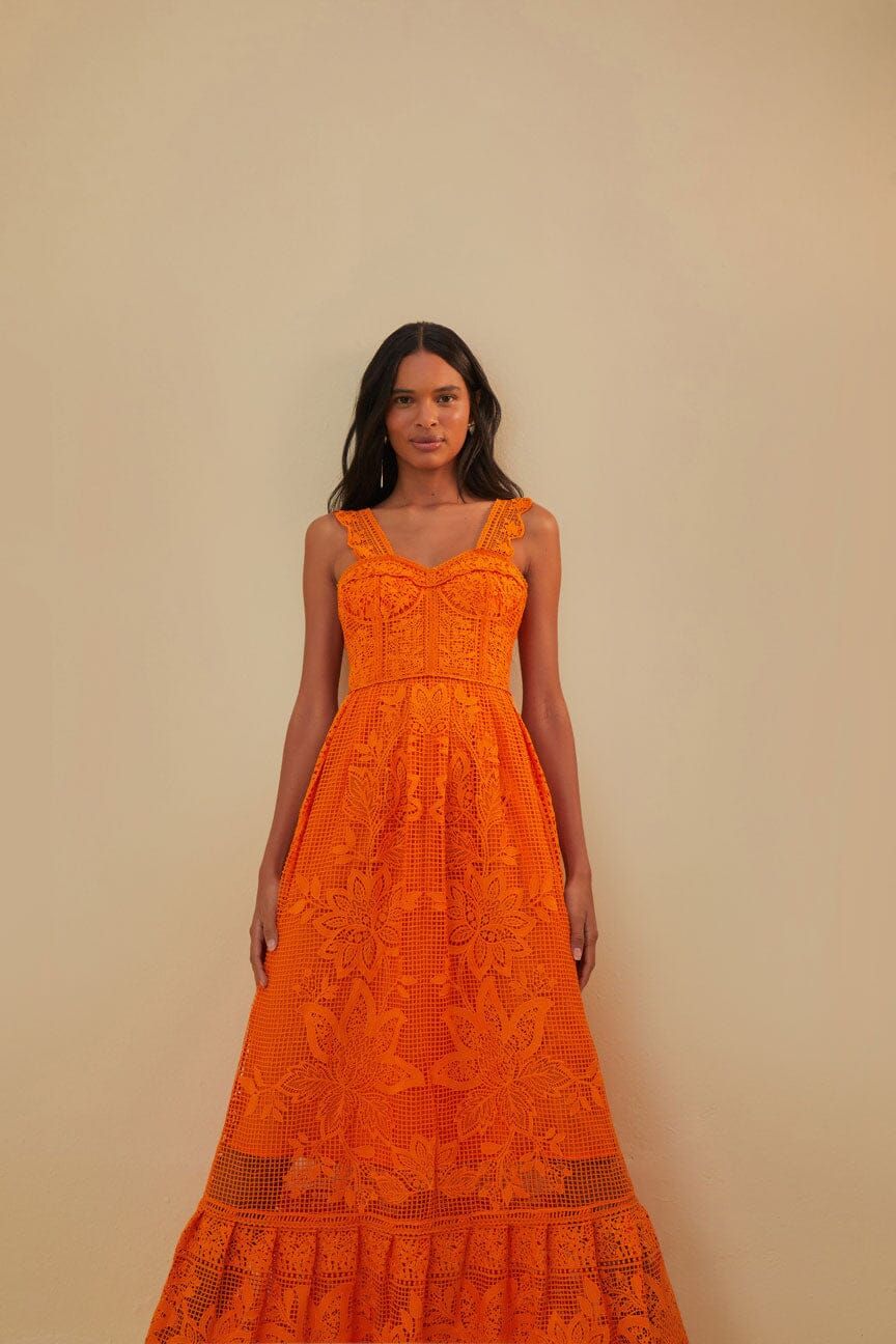 Orange Guipure Sleeveless Maxi Dress | FarmRio