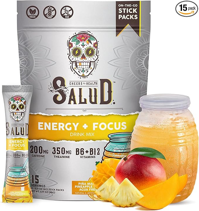 Salud 2-in-1 Energy Drink Powder + Focus, Pineapple Mango, Organic Caffeine, B6 + B12, Theanine, ... | Amazon (US)