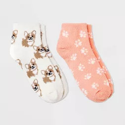 Women's 2pk Corgi Cozy Low Cut Socks - Ivory 4-10 | Target