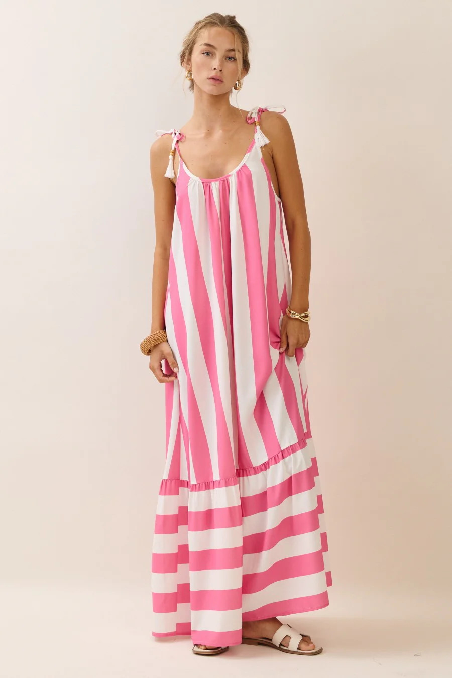 Oddi Pink Vertical Stripe Maxi Dress | Shop.app