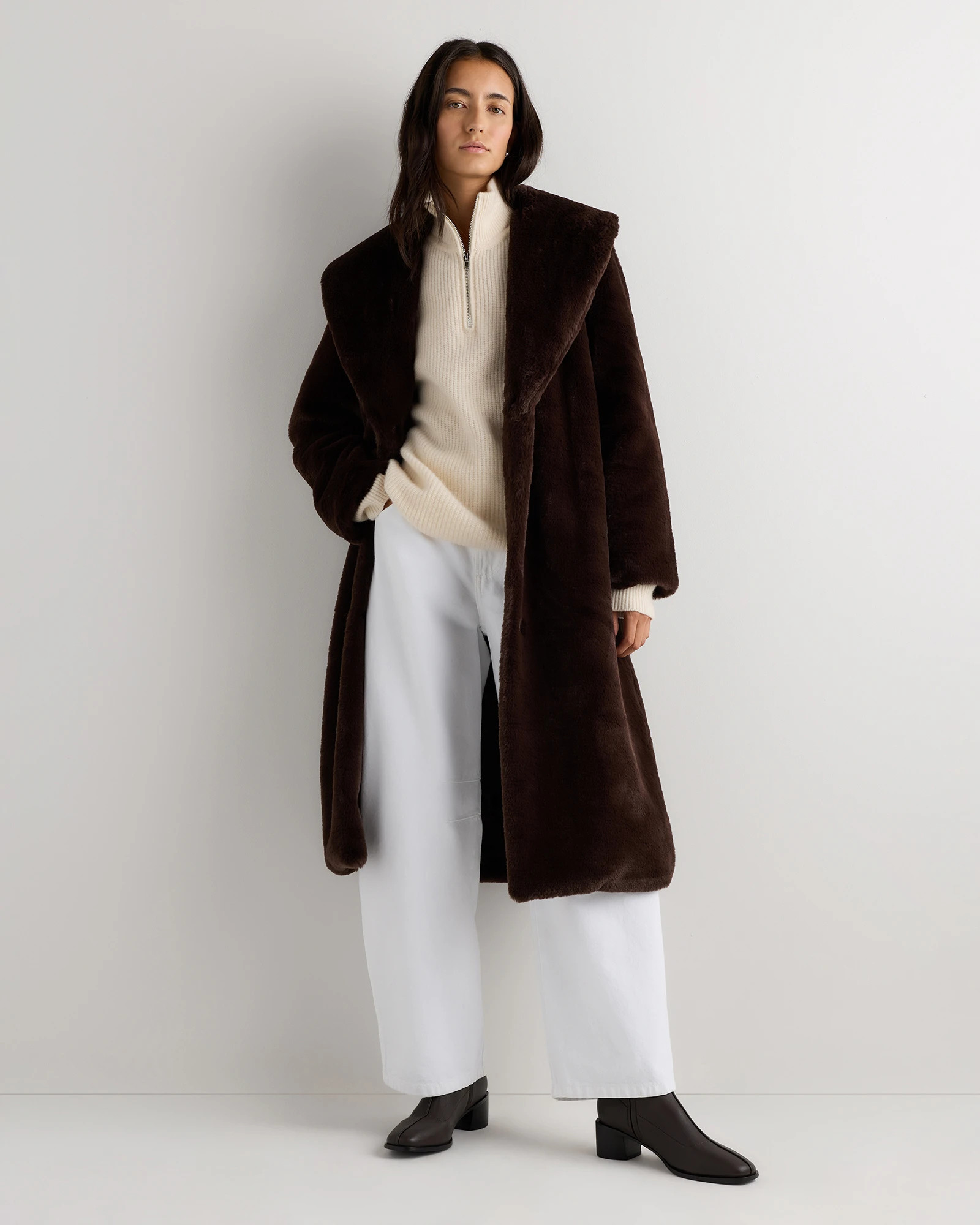 Quince | Women's Faux Fur Maxi Wrap Coat in Black, Size XL, Recycled Polyester | Quince