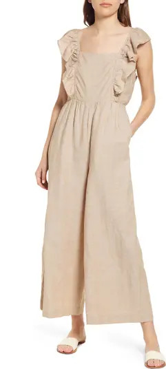 Linen Blend Ruffle Tie-Back Jumpsuit | Nordstrom