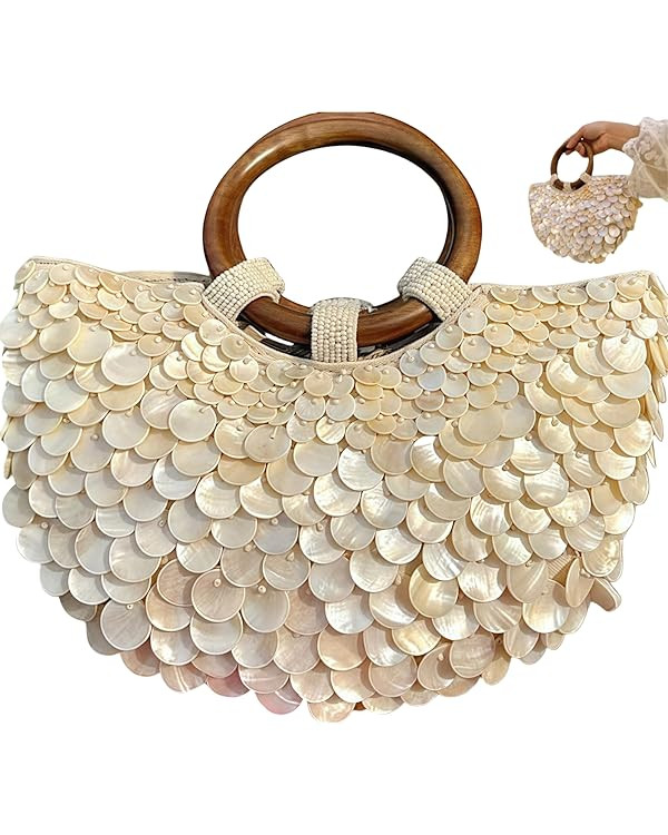 Shell Beaded Clutch Purse for Women Beaded Shell Purse Summer Beach Tote Bag Beach Evening Handba... | Amazon (US)