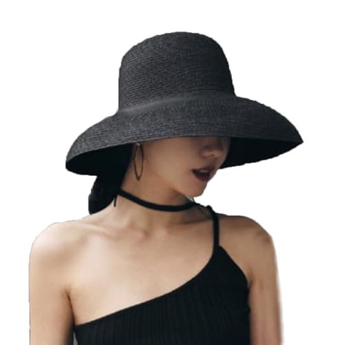 WUODHTW Women's Floppy Wide Brim Summer Beach Straw Sun Hat - UPF Protection, Fisherman's & Cold Weather Hat - Black | Amazon (US)