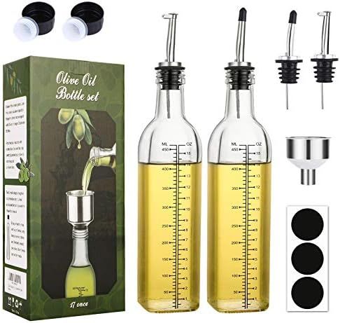[2 PACK]Aozita 17 oz Glass Olive Oil Dispenser Bottle Set - 500ml Clear Oil & Vinegar Cruet Bottl... | Amazon (US)