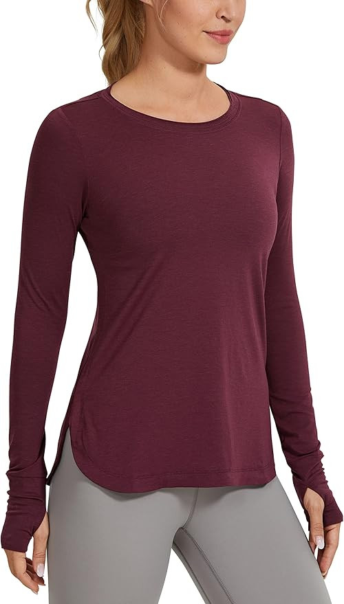 CRZ YOGA Women's Sports Shirt Hiking Running Workout Long Sleeve Top with Thumbholes | Amazon (US)