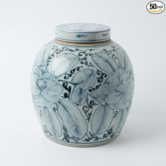 Blue and White Handpainted Ceramic Ginger Jar with Lid Ancient Chinese Oriental Style Multi Purpo... | Amazon (US)