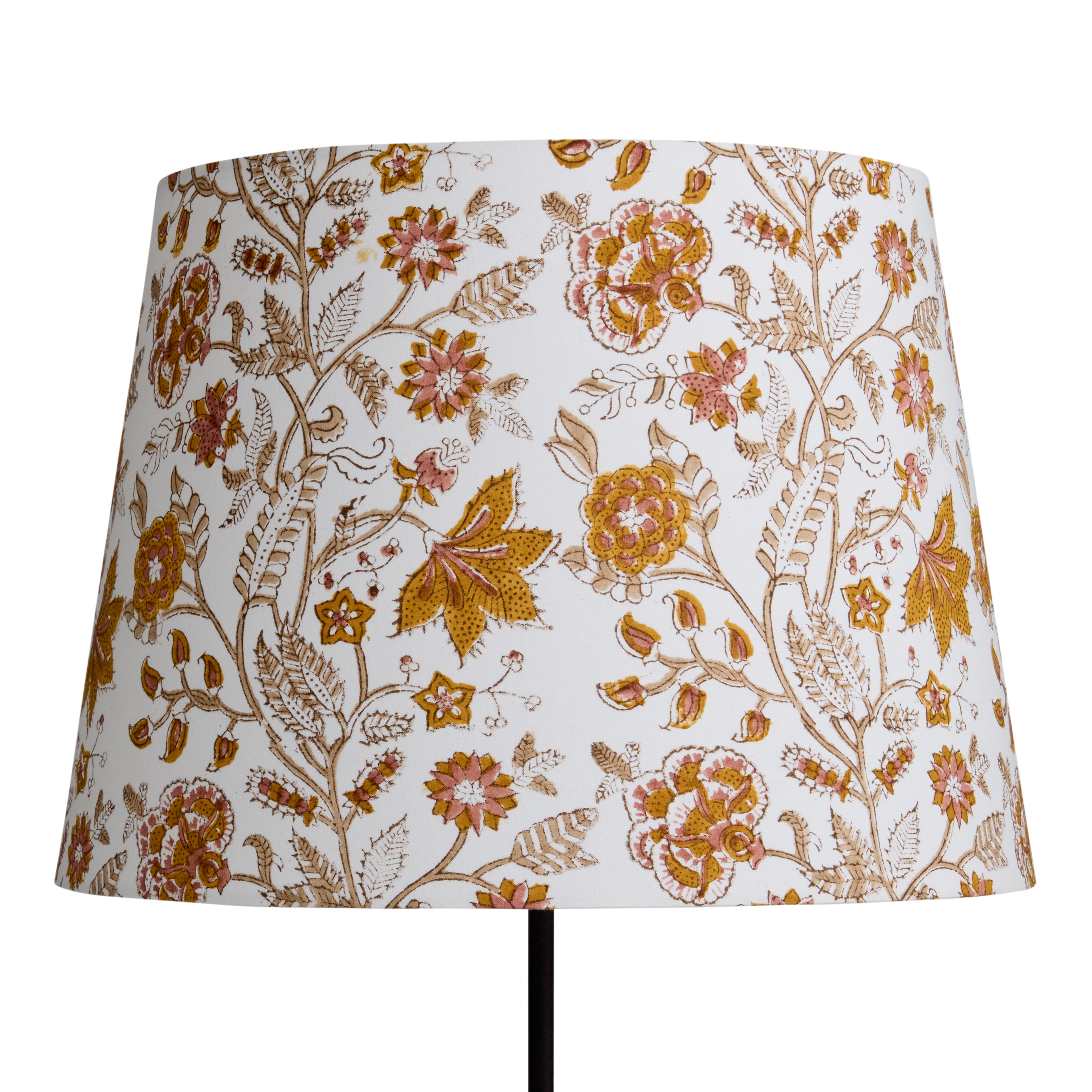 Marigold and White Cotton Floral Block Print Table Lamp Shade | World Market