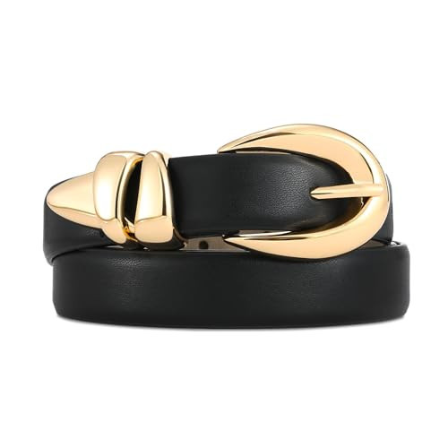 RISANTRY Black Leather Belt for Women Stylish Design with Gold Buckle Ladies Black Belt Perfect for Jeans Dresses | Amazon (US)