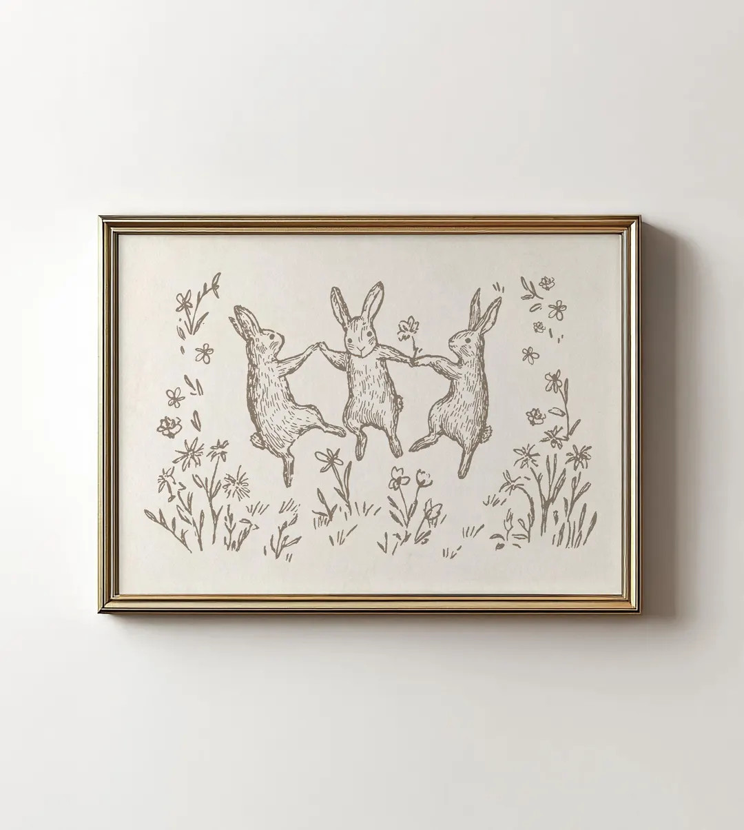 Neutral Nursery Art Print, Woodland Bunny Wall Decor Digital PRINTABLE Download, Rabbit Sketch Ea... | Etsy (US)