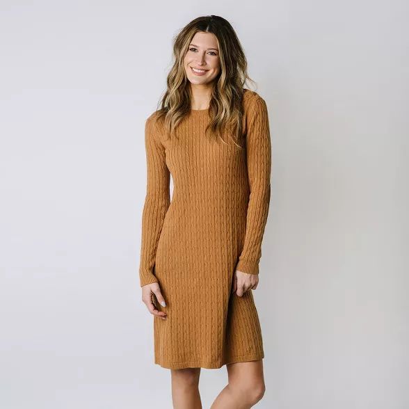 Hope & Henry Womens' Fine Cable Sweater Dress with Elbow Patches | Target