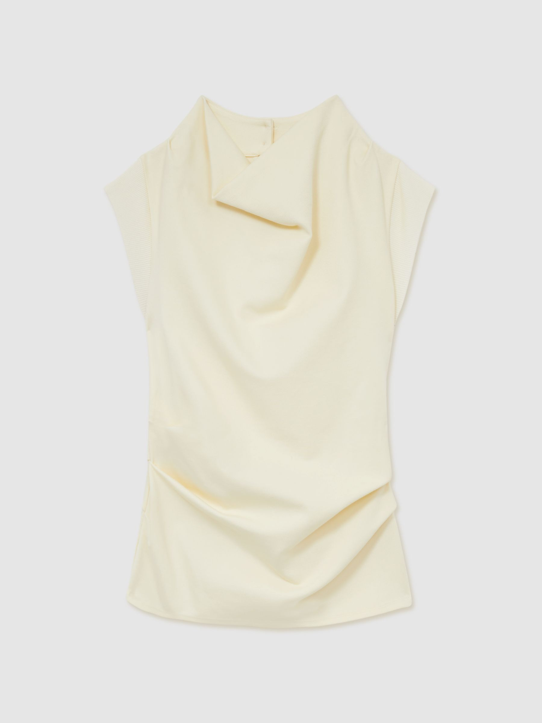Reiss Draped Jersey-Twill Sleeveless Top in Pale Yellow - REISS | Reiss UK