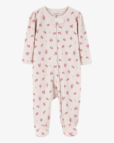 Baby Floral 2-Way Zip Waffle Knit Sleep & Play Pajamas - Khaki | Carter's Inc