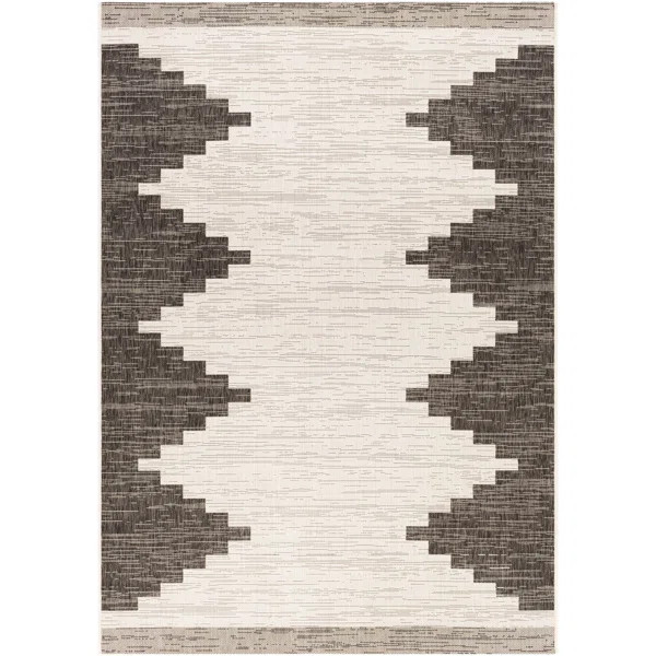 Mortimer Geometric Machine Woven Indoor / Outdoor Area Rug in Black/Ivory | Wayfair North America