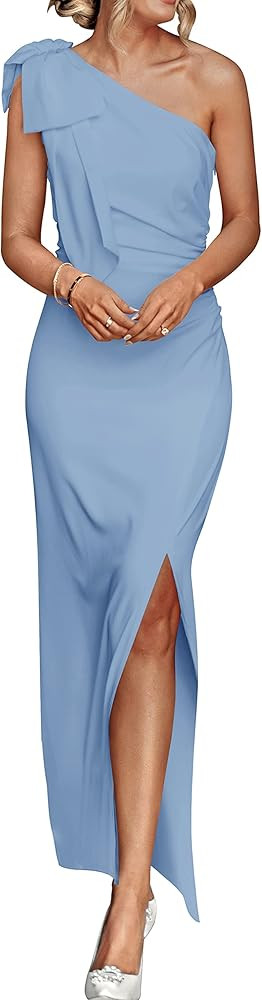 PRETTYGARDEN Women's Summer One Shoulder Long Formal Dresses Sleeveless Ruched Bodycon Wedding Gu... | Amazon (US)