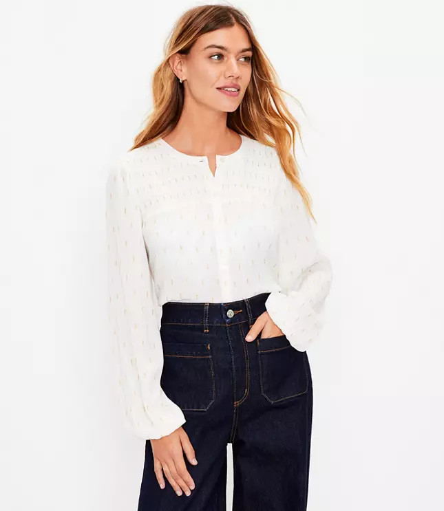Shimmer Clip Smocked Yoke Blouse | LOFT