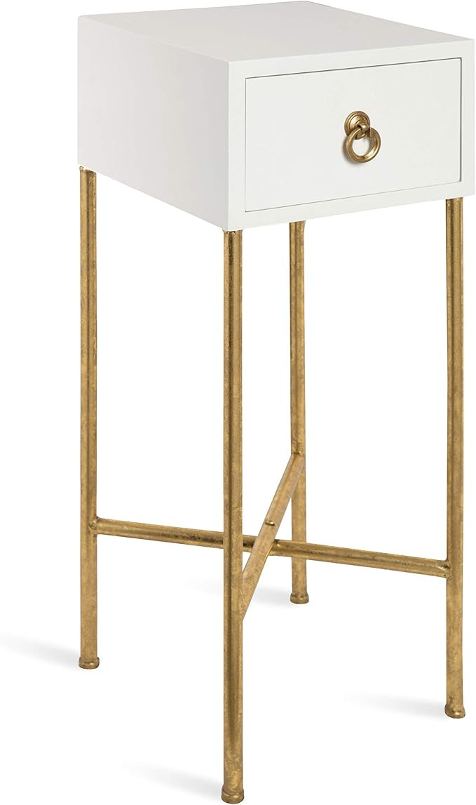 Kate and Laurel Decklyn Modern Glam Wood Side Accent Table with Drawer, White/Gold | Amazon (US)