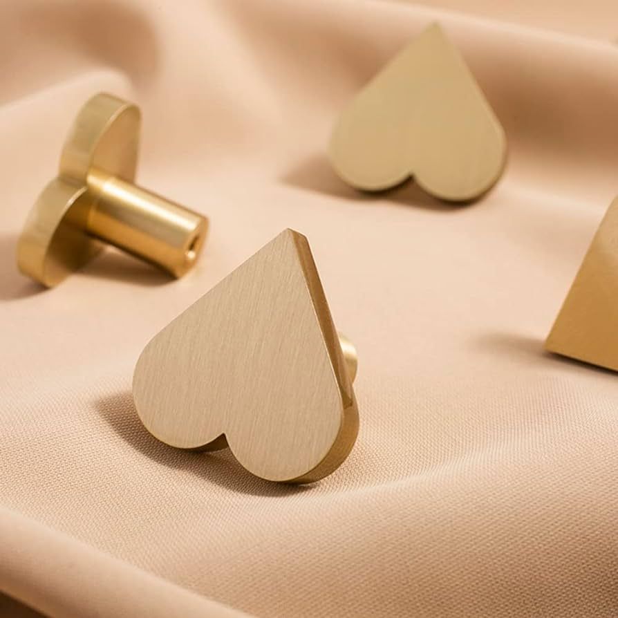 Solid Brass Knobs, Brushed Gold Cabinet Knobs Heart Shape Cabinet Dresser Drawers Kitchen Hardwar... | Amazon (US)