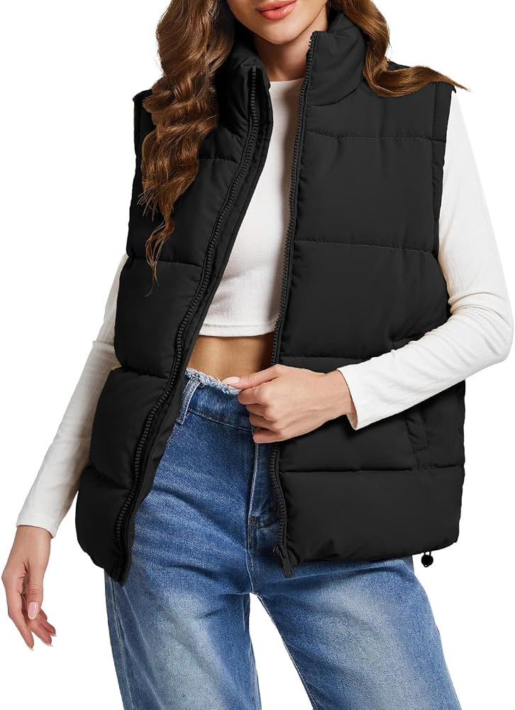 Polu Puffer Vest Women Zip Up Stand Collar Sleeveless Down Vests Oversized Padded Gilet Jacket | Amazon (US)