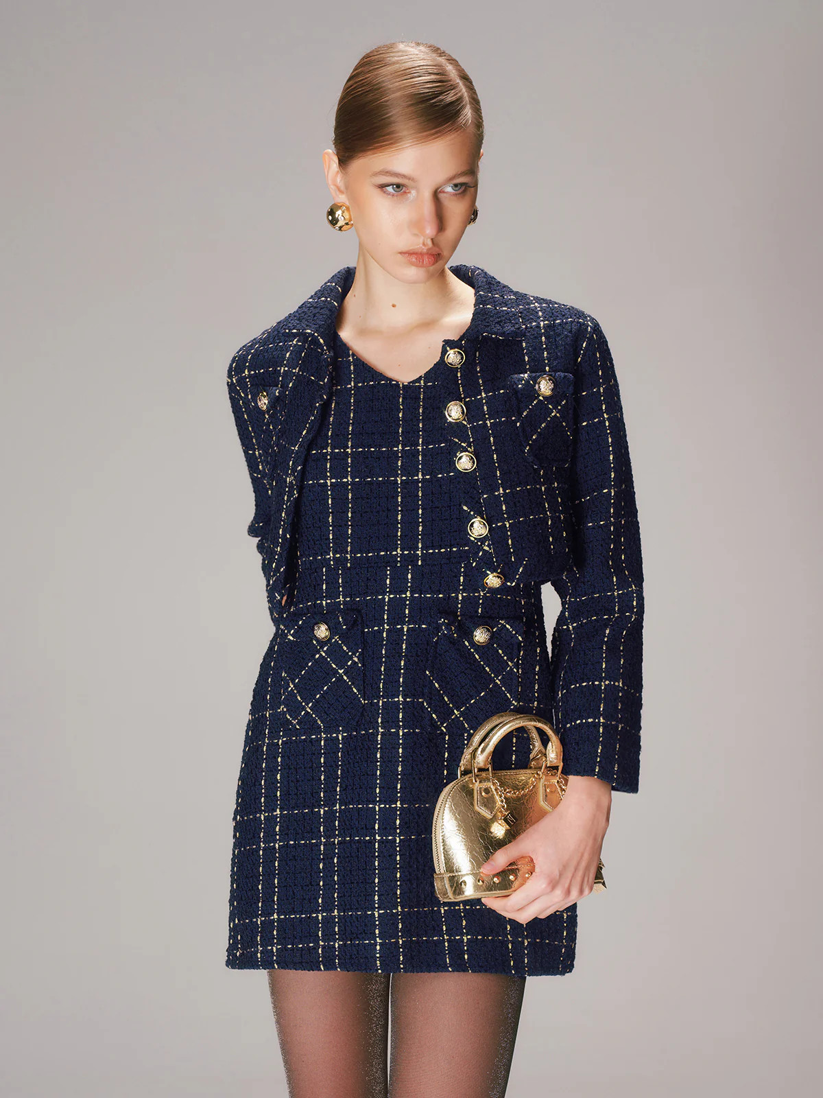 Tweed Short Jacket and Mini Dress Set | Commense