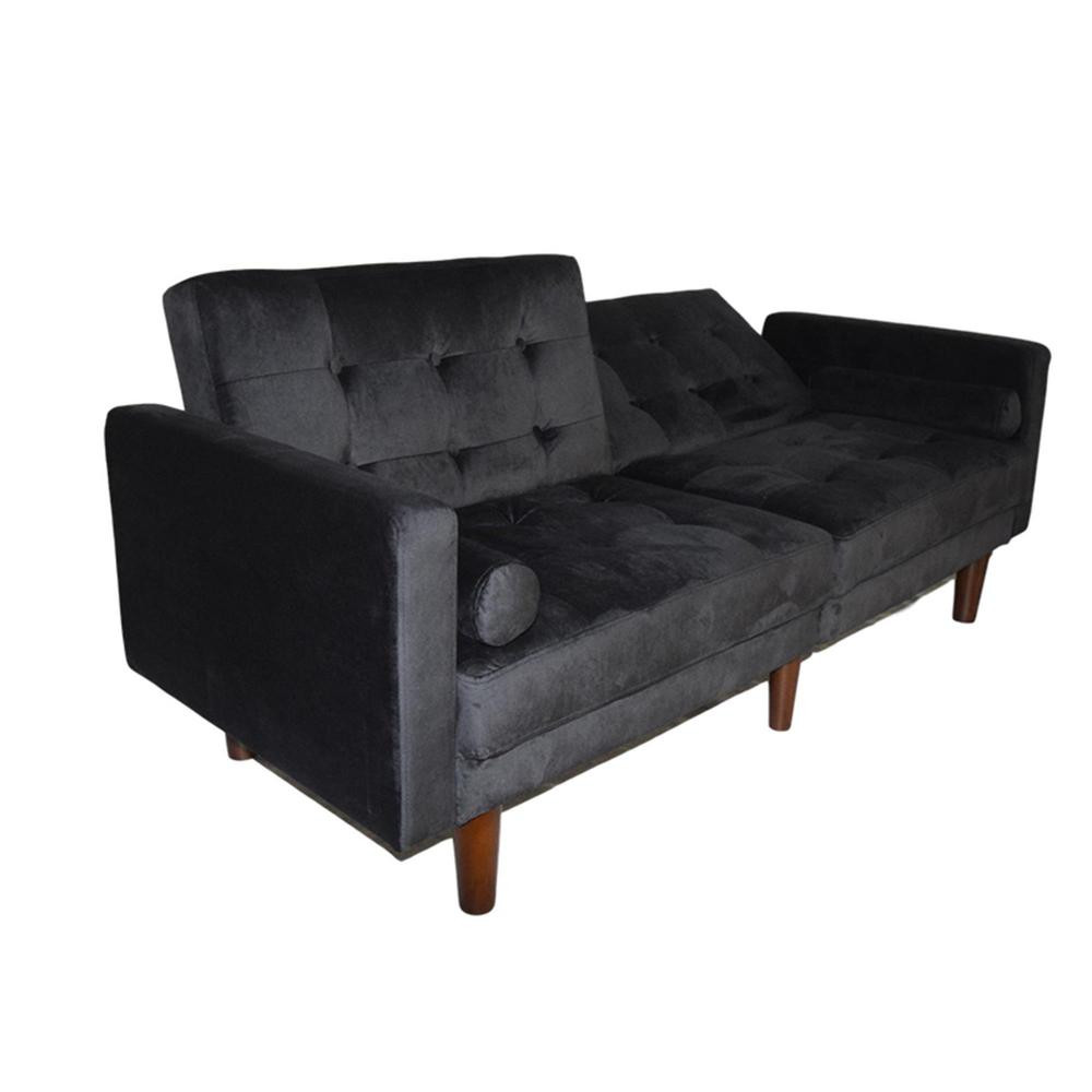 Boyel Living 71.6 in W Black Velvet Loveseat Full Sofa Beds Rectangle Couch Sleeper with 2 Pillows a | The Home Depot