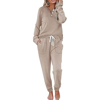 WIHOLL Two Piece Outfits for Women Lounge Sets Button Down Sweatshirt Sweatpants Sweatsuits Set w... | Amazon (US)