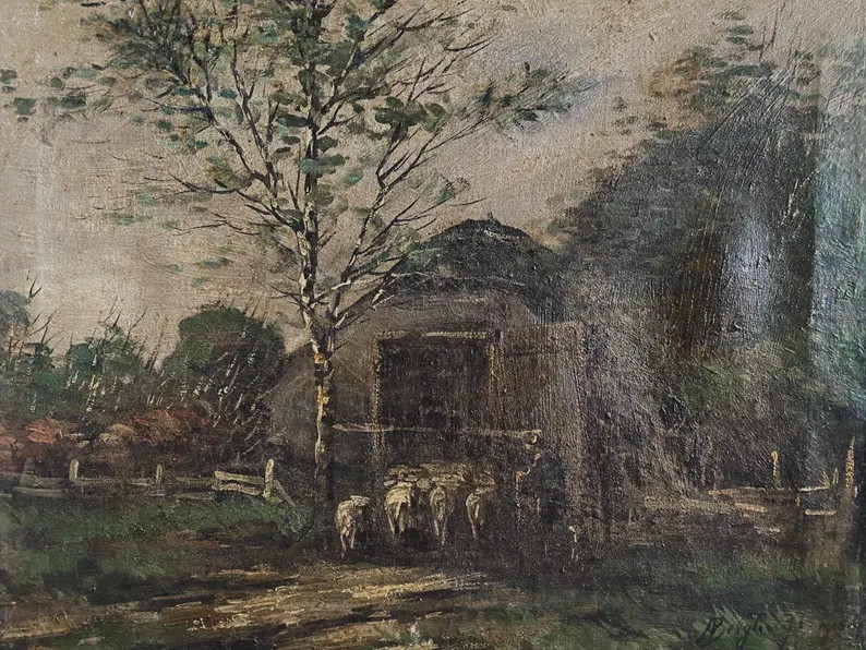 Antique Shepherd and Dog Oil Painting, Antique Flock Sheep Oil Painting, Antique Moody Landscape ... | Etsy (US)
