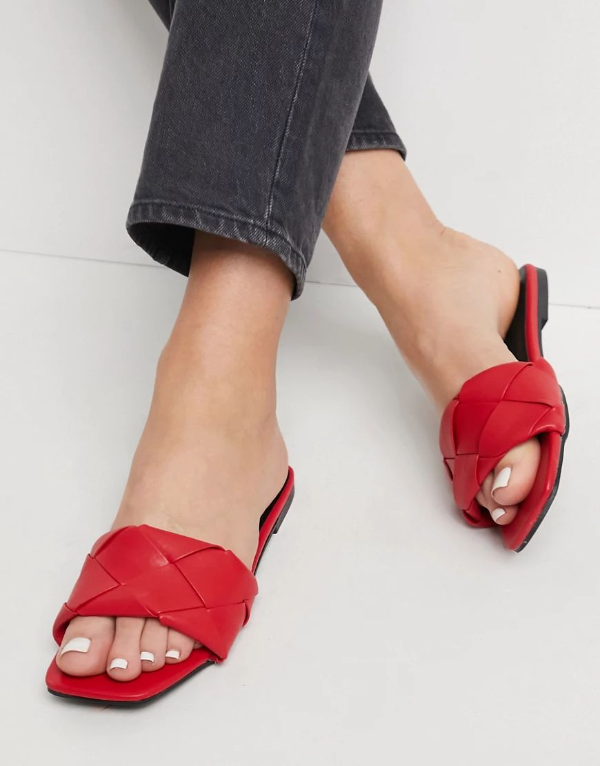 ASOS DESIGN Forty woven flat sandals in red | ASOS (Global)