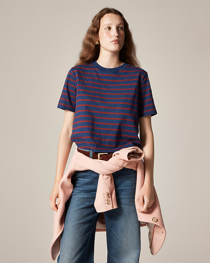 Relaxed premium-weight cropped T-shirt in stripe | J. Crew US