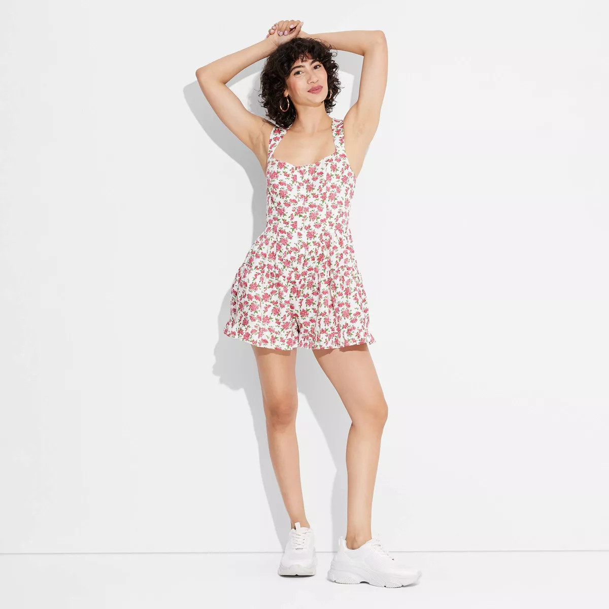 Women's Button-Front Tiered Romper - Wild Fable™ Pink Floral L | Target