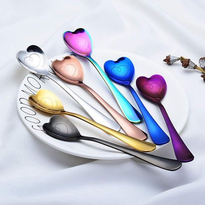 7 PCS Stainless Steel Spoon , Heart Shaped Spoons, Coffee spoon，Dessert Spoon, Ice Cream Spoons... | Amazon (US)