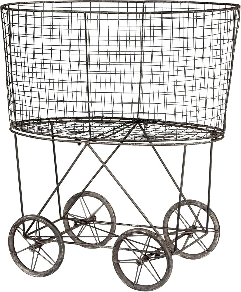 Creative Co-op Vintage Metal Laundry Basket with Wheels 25" x 15" x 26 3/4" (W x D x H) | Amazon (US)