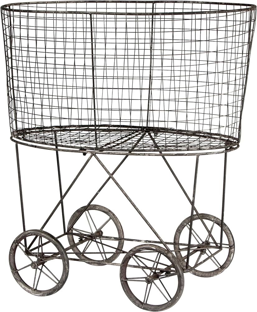Creative Co-op Vintage Metal Laundry Basket with Wheels 25" x 15" x 26 3/4" (W x D x H) | Amazon (US)
