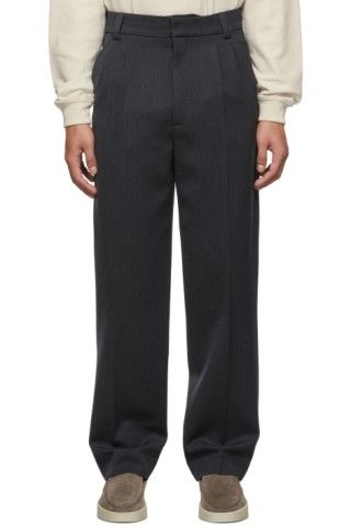 Grey Double Pleated Trousers | SSENSE