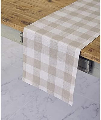 Solino Home 100% Pure Linen Buffalo Check Table Runner – 14 x 72 Inch Natural & White Checks Ta... | Amazon (US)