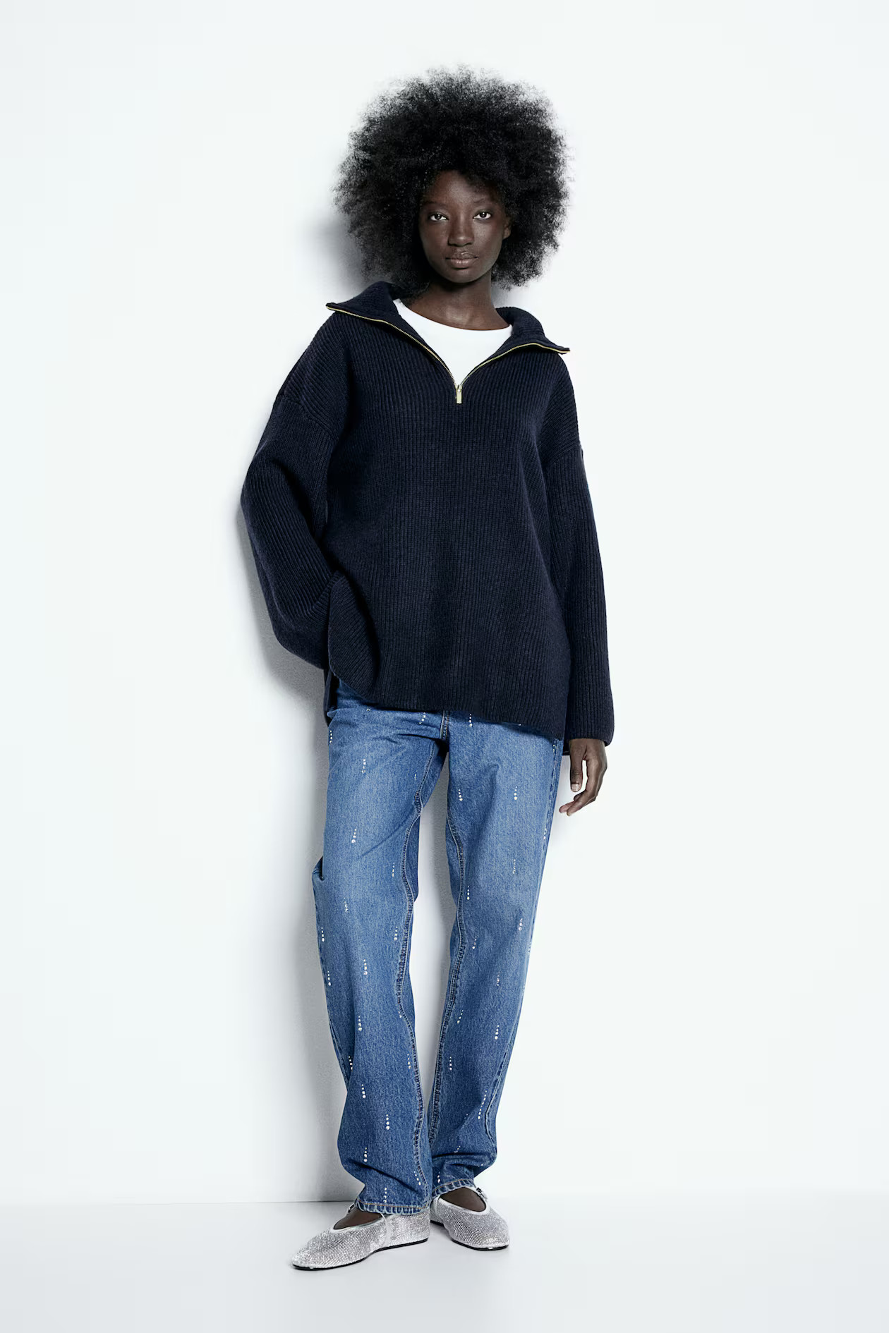 Rib-knit Half-zip Sweater - Navy blue - Ladies | H&M US | H&M (US + CA)