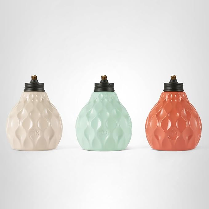 TIKI Seaside Escape 3-Pack Table Torches, 6" – Pastel Ivory, Pink & Blue Glass Outdoor Lighting... | Amazon (US)