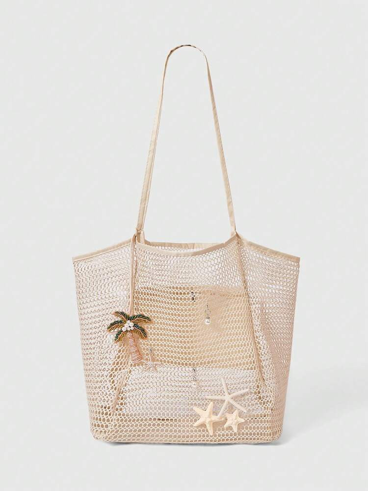 ROMWE Fairycore 1pc Handmade Woven Tote Bag With Artificial Orchid, Lily Decor, Large Capacity Shoulder Bag, Suitable For Summer Vacation & Beach (Accessories Need To Be DIY Assembled) | SHEIN