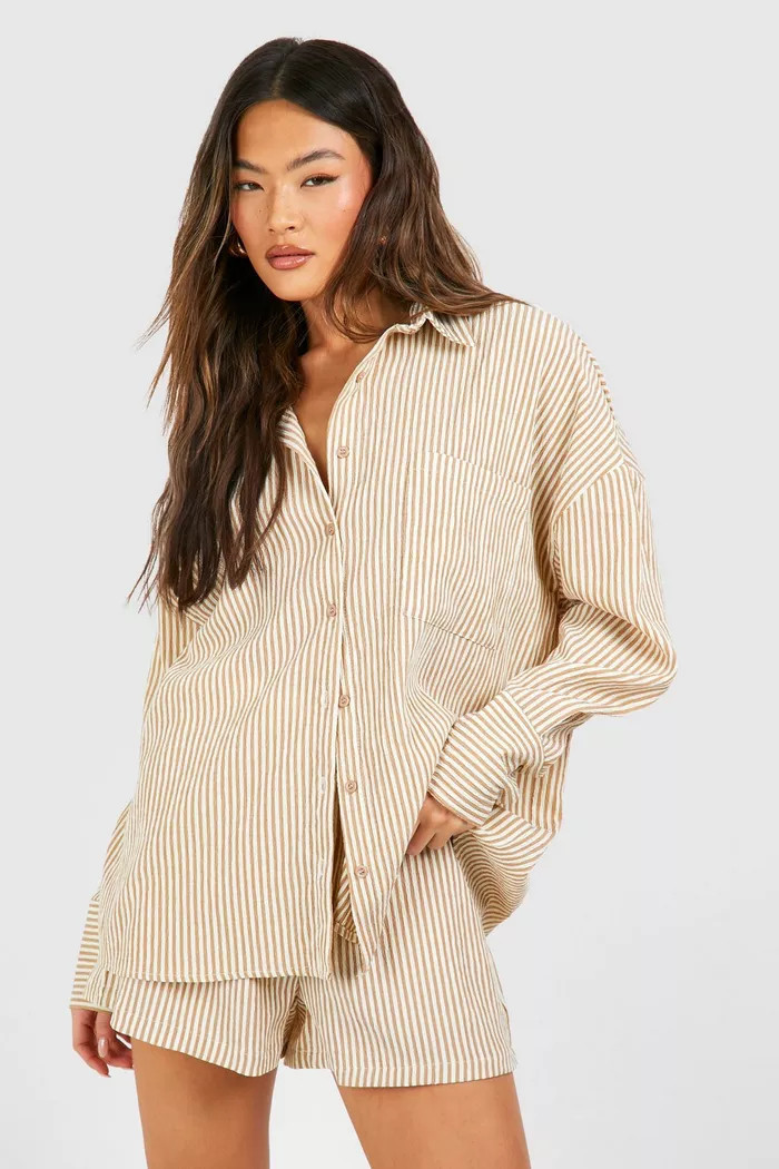 Textured Stripe Relaxed Fit Shirt | Boohoo.com (UK & IE)