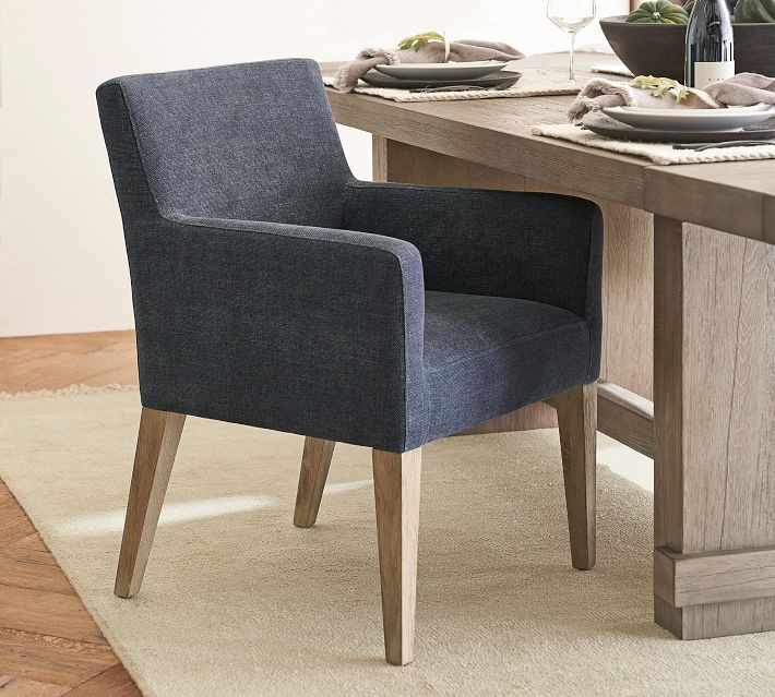 Classic Upholstered Dining Armchair, Espresso Legs, Basketweave Slub Ivory | Pottery Barn (US)