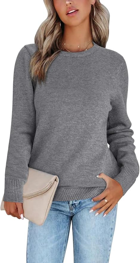LAISHEN Womens Fall Fashion 2023 Long Sleeve Sweaters Casual Loose Color Block Crew Neck Knit Pul... | Amazon (US)